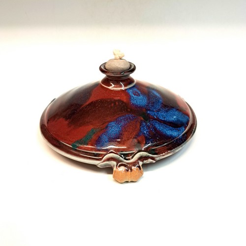 #231003  Oil Lamp, Round, Red and Blue $16.50 at Hunter Wolff Gallery